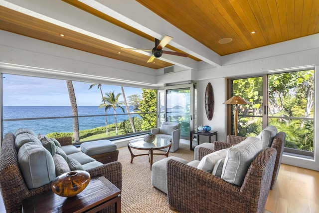 4000 Wailea Alanui Dr Unit 502, Kihei, HI 96753 - sunroom with a water view, wood ceiling, and wood finished floors