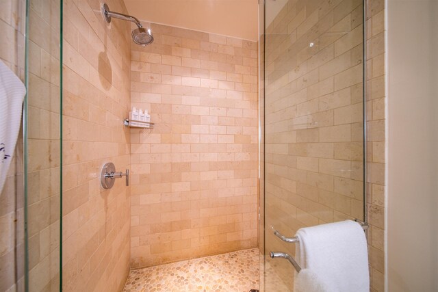 bathroom featuring a shower with door