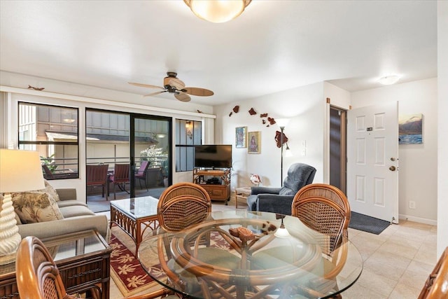 living room featuring ceiling fan