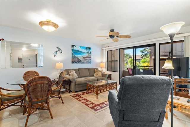 living room with ceiling fan