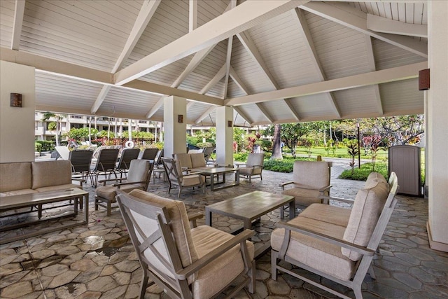 view of patio / terrace featuring a gazebo and an outdoor living space