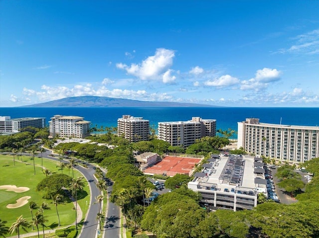 birds eye view of property featuring a water and mountain view