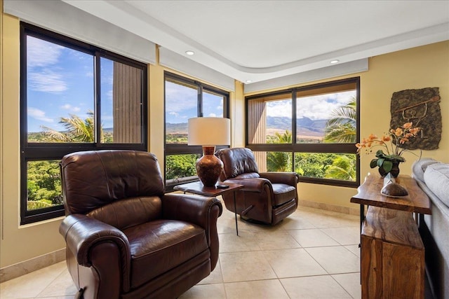 sitting room with light tile patterned floors