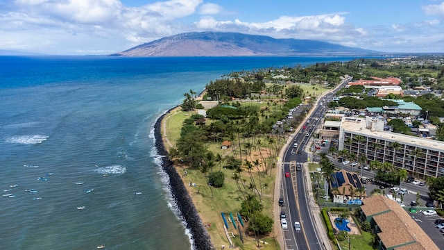 aerial view with a water and mountain view