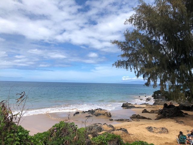 view of water feature with a view of the beach