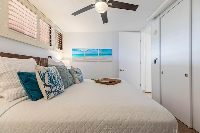 bedroom with a closet and ceiling fan