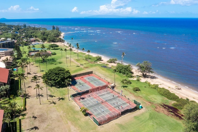 aerial view with a view of the beach and a water view