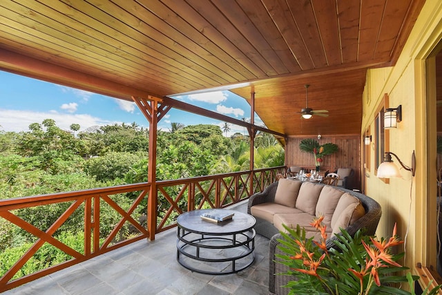 679 Kaapuni Pl, Kihei, HI 96753 - view of patio / terrace featuring an outdoor living space, ceiling fan, and view of wooded area