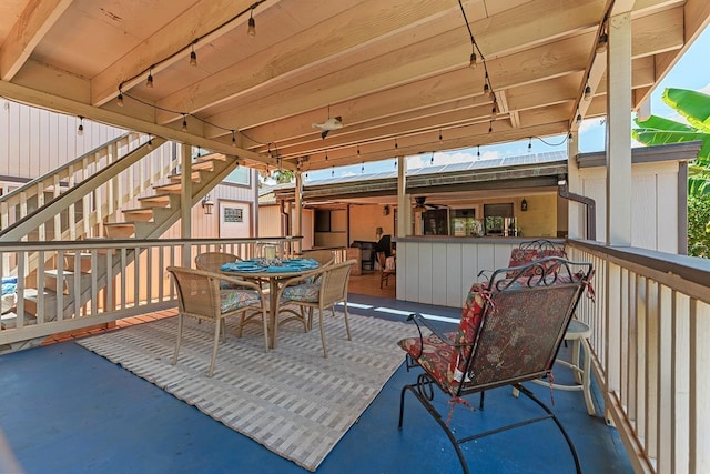2730 Ohina St, Kihei, HI 96753 - view of patio / terrace featuring stairway, outdoor dining area, and ceiling fan