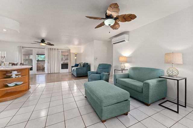 2730 Ohina St, Kihei, HI 96753 - living room with a wall mounted air conditioner, a ceiling fan, and light tile patterned flooring