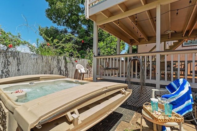 2730 Ohina St, Kihei, HI 96753 - view of patio featuring a hot tub, fence, and a wooden deck
