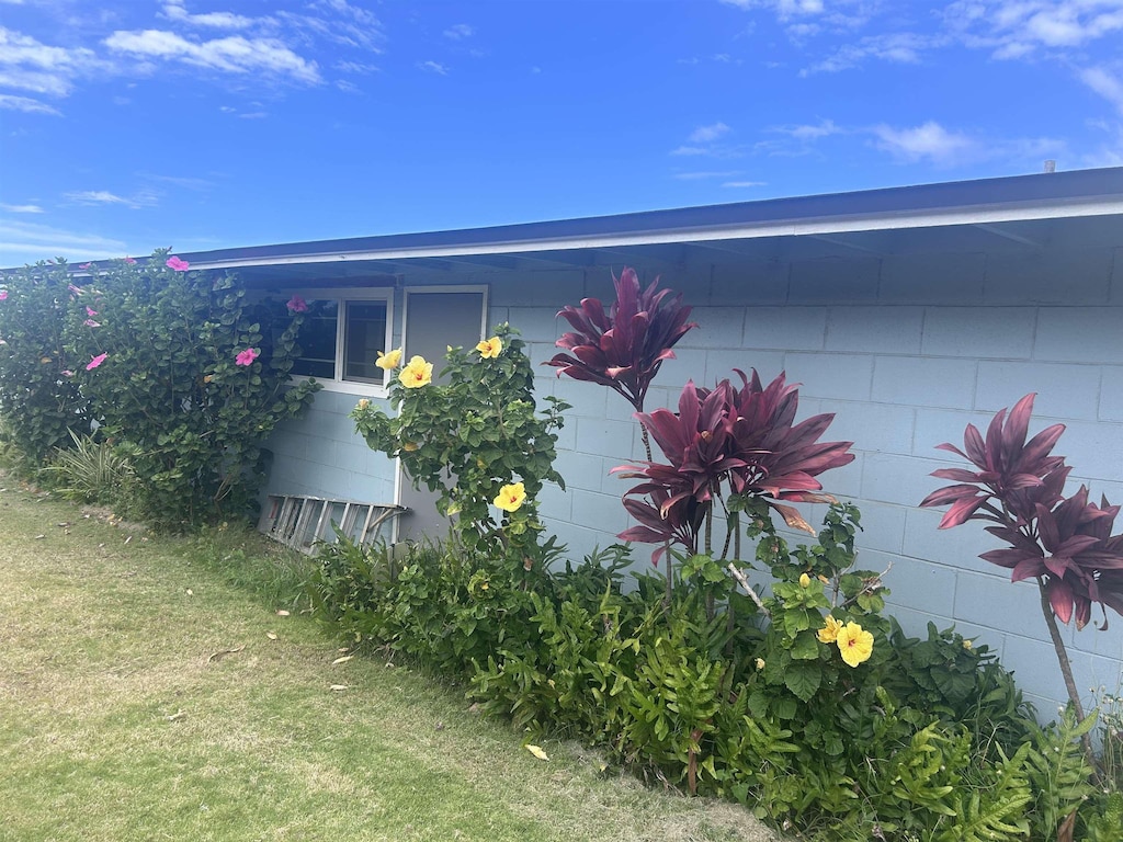 129 Niihau St, Kahului, HI 96732 - view of side of property with concrete block siding and a yard