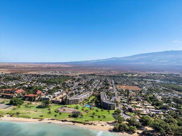drone / aerial view of a water and mountain view