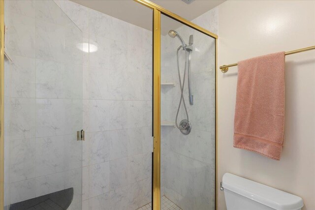 bathroom with toilet and a stall shower