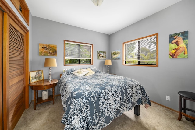 carpeted bedroom featuring a closet