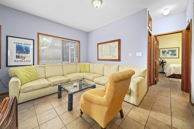 living room featuring light tile patterned floors