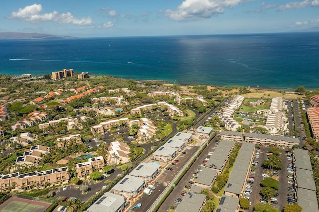 aerial view of property's location with a large body of water