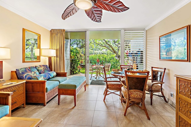 interior space featuring ceiling fan