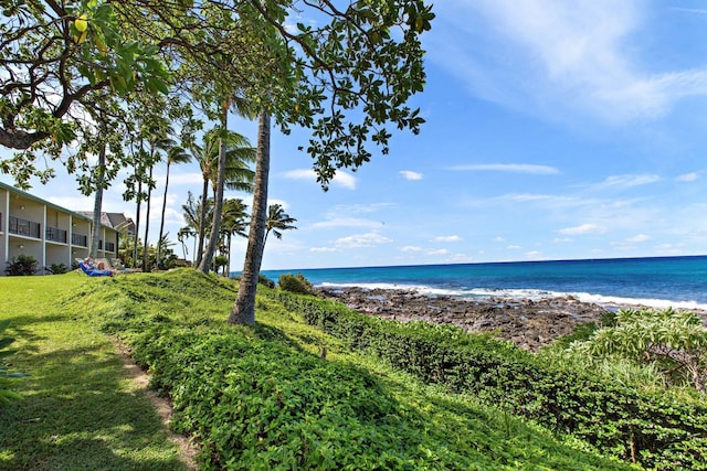 view of water feature with a view of the beach