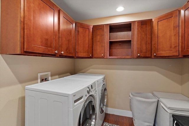 19 Heona Pl, Kihei, HI 96753 - laundry area featuring separate washer and dryer, cabinet space, recessed lighting, and dark wood-style flooring