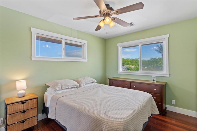 19 Heona Pl, Kihei, HI 96753 - bedroom with multiple windows, dark wood-style floors, and ceiling fan
