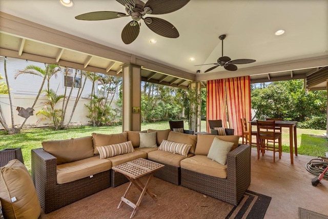 19 Heona Pl, Kihei, HI 96753 - view of patio featuring an outdoor hangout area, ceiling fan, and outdoor dining area