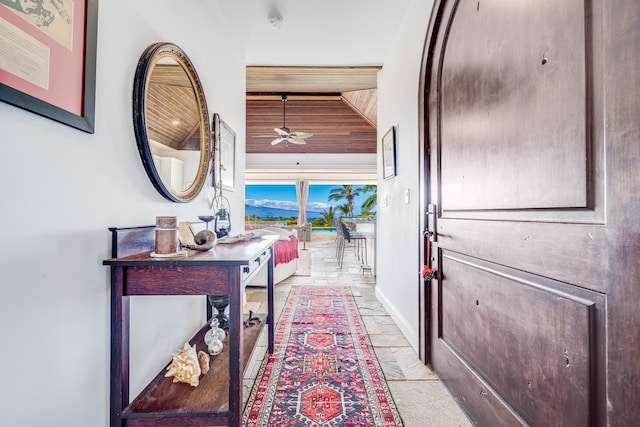 hallway with light tile floors