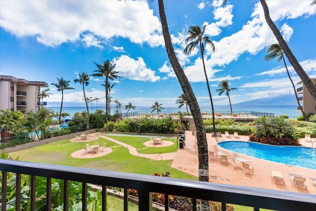 balcony with a water view