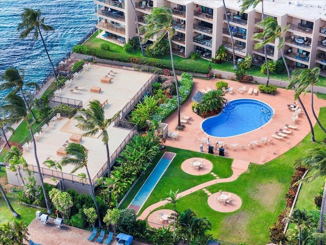 aerial view with a water view