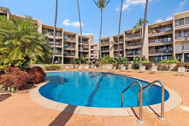 view of swimming pool with a patio