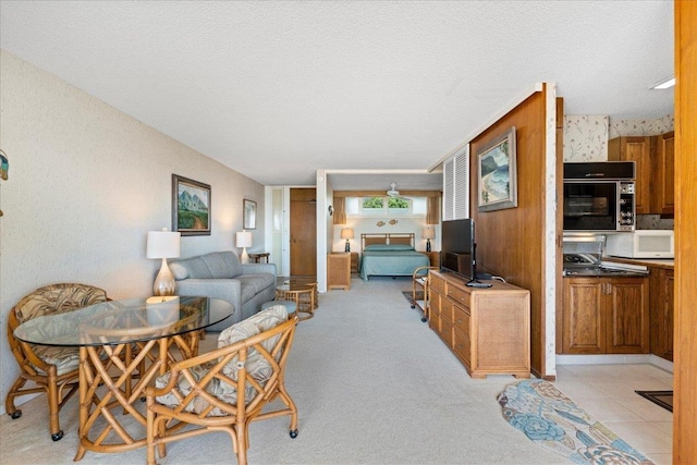 living room featuring a textured ceiling