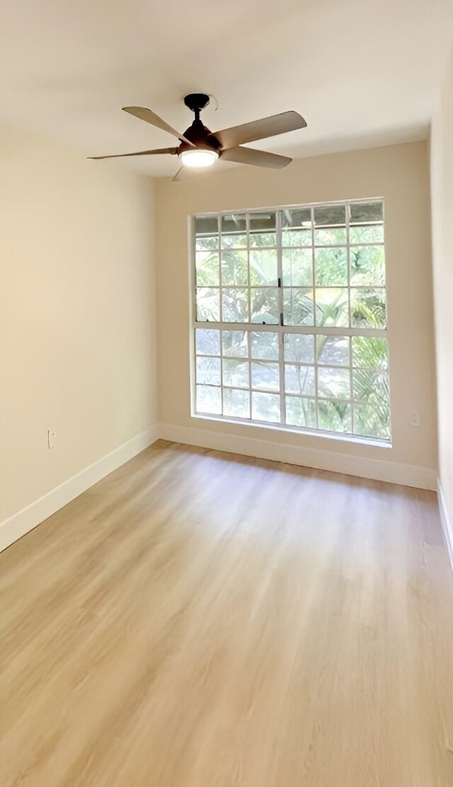 unfurnished room featuring light hardwood / wood-style flooring and ceiling fan