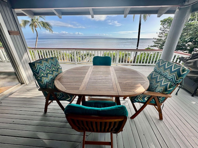 wooden terrace with a water view