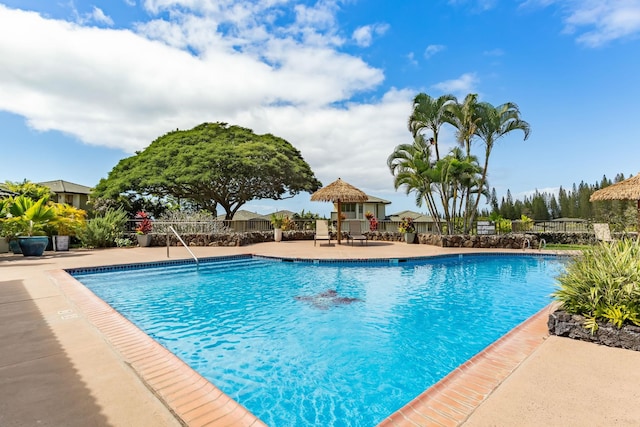 view of pool with a gazebo and a patio area