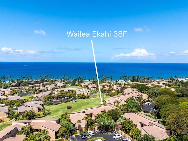 drone / aerial view with a residential view and a water view