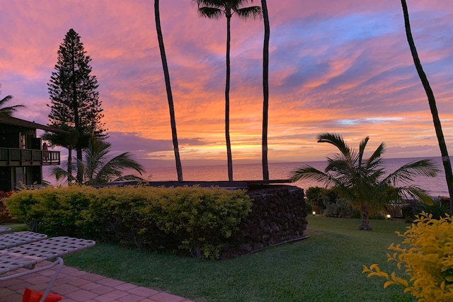 yard at dusk with a water view