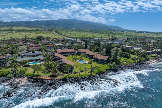 aerial view with a water and mountain view