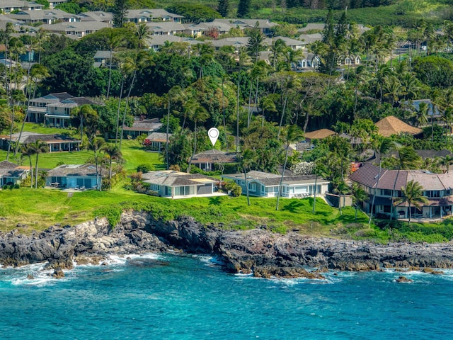 bird's eye view featuring a water view