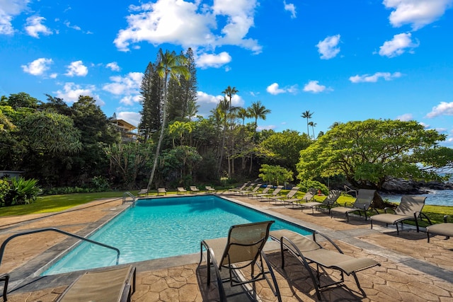 view of swimming pool with a patio area