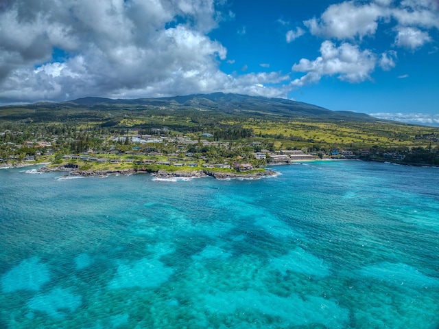 aerial view with a water and mountain view