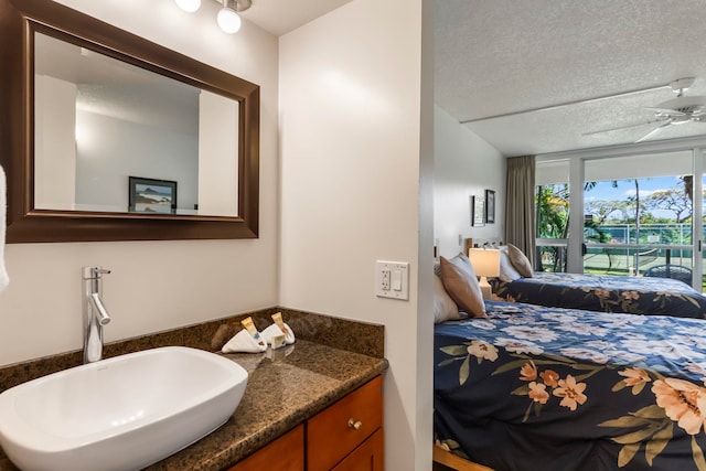 bathroom featuring vanity, a textured ceiling, and connected bathroom