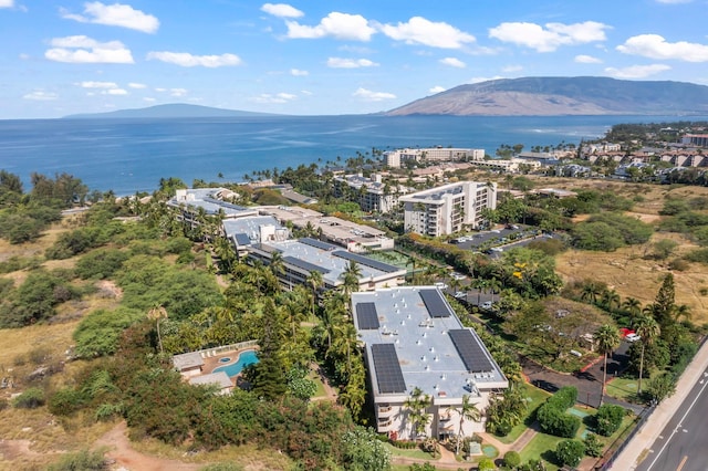 aerial view with a water and mountain view