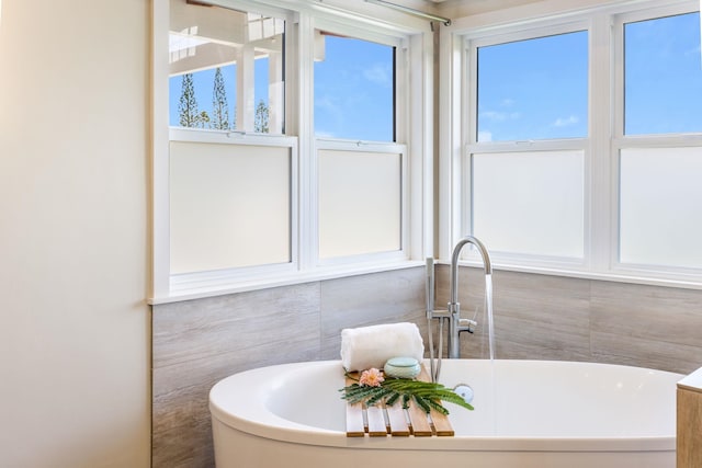 full bath featuring a freestanding tub