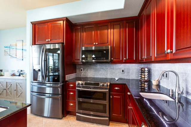 kitchen featuring backsplash, a sink, dark brown cabinets, and appliances with stainless steel finishes