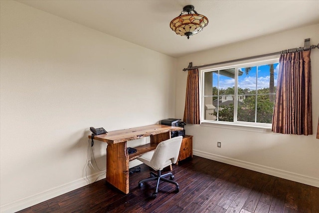 office space with dark hardwood / wood-style floors