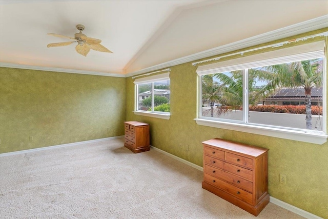 interior space with vaulted ceiling and ceiling fan