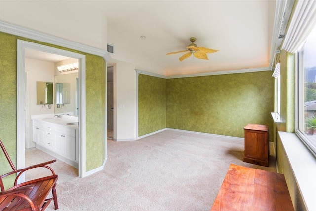 sunroom / solarium with sink and ceiling fan