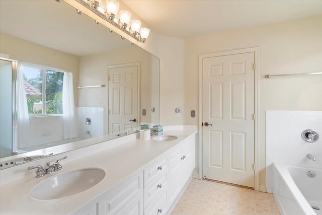 bathroom featuring vanity and separate shower and tub