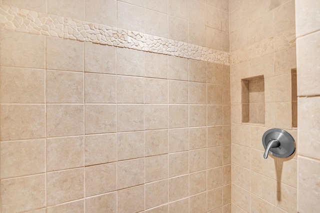 interior details with a tile shower