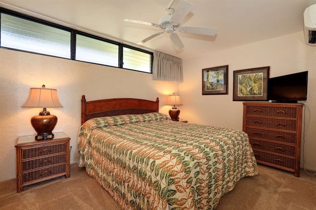 bedroom featuring ceiling fan and carpet floors